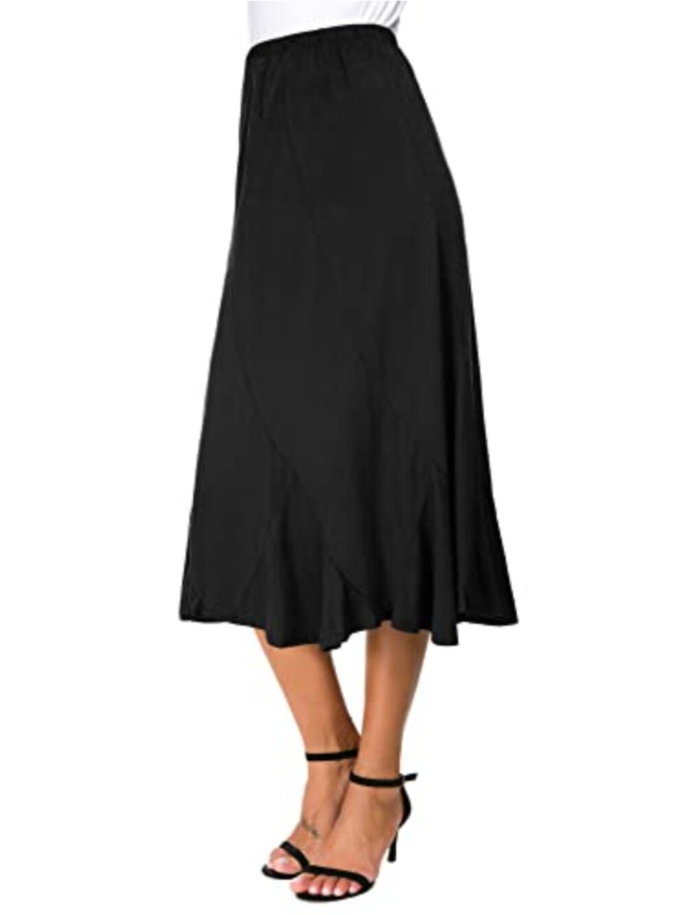 EXCHIC Women's Suede Ankle Length Ruffle Hem Elastic Waist Midi Skirt